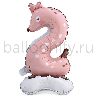 Шар ЦИФРА 2 Зоопарк Олень на подставке 22" 58 см