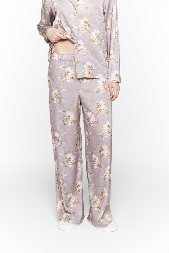 Брюки из натурального шелка с цветами