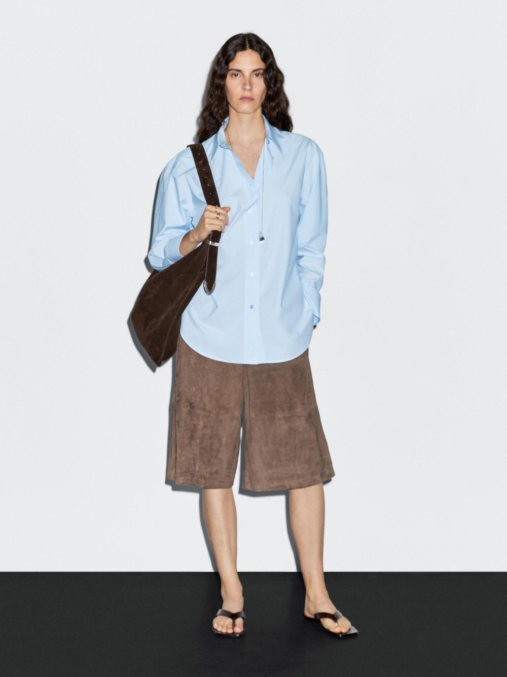 Massimo Dutti Рубашка из 100% хлопкового поплина, светло-голубой