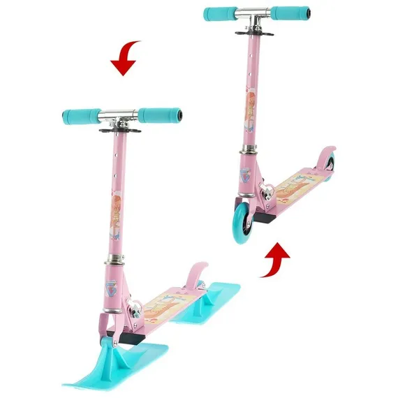 Самокат-снегокат зимний 2 в 1 «Красотка», цвет розовый