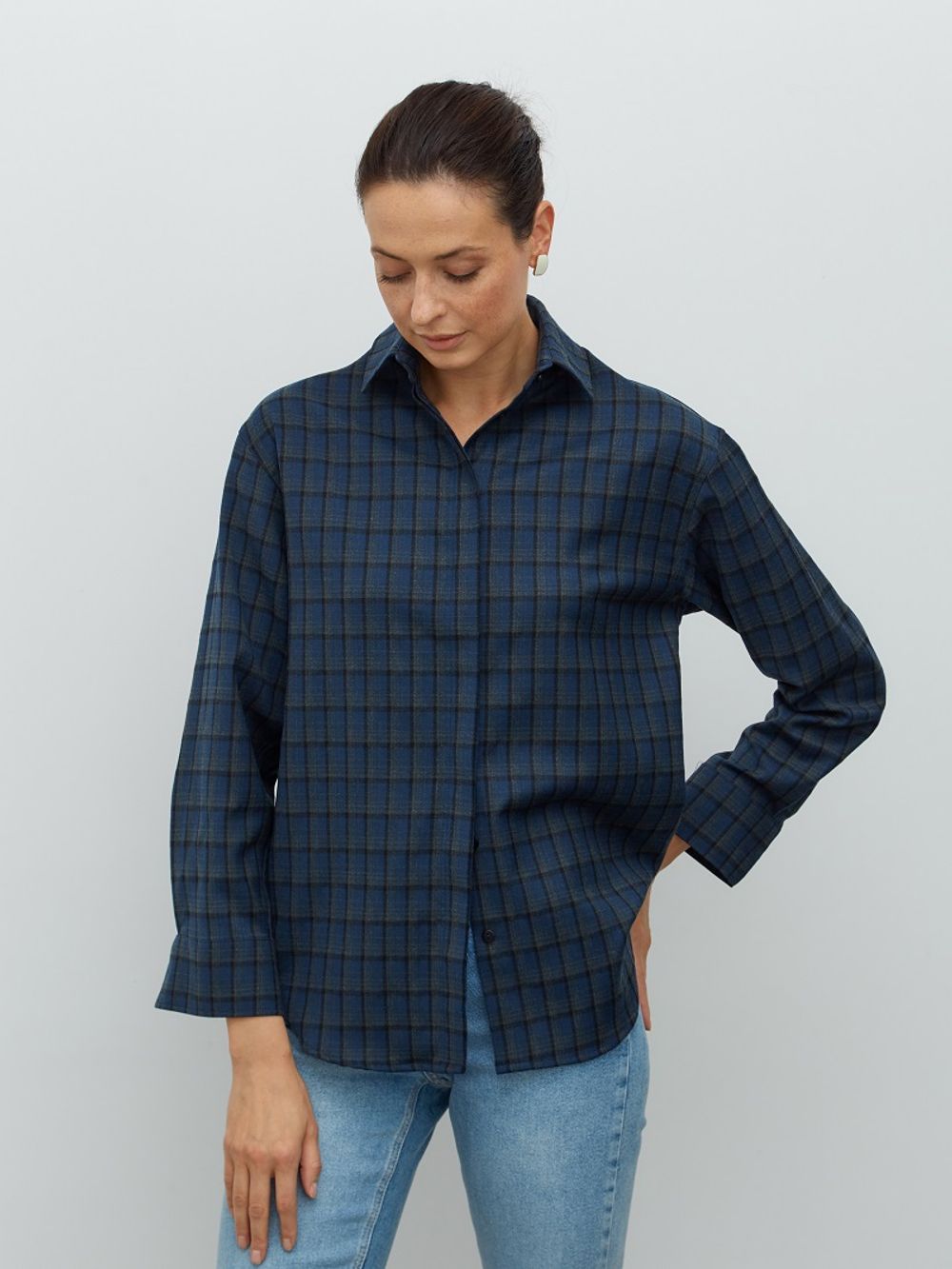 Рубашка Хельсинки синяя клетка шерсть