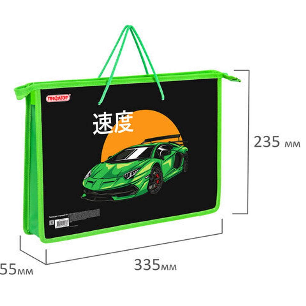 Папка на молнии с ручками ПИФАГОР А4, 1 отделение, пластик, ручки-шнурок, "Dive into drive", 272112