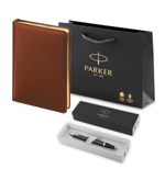 Подарочный набор: Шариковая ручка Parker IM Metal Core Dark Espresso CT и Ежедневник недатированный А5 коричневый