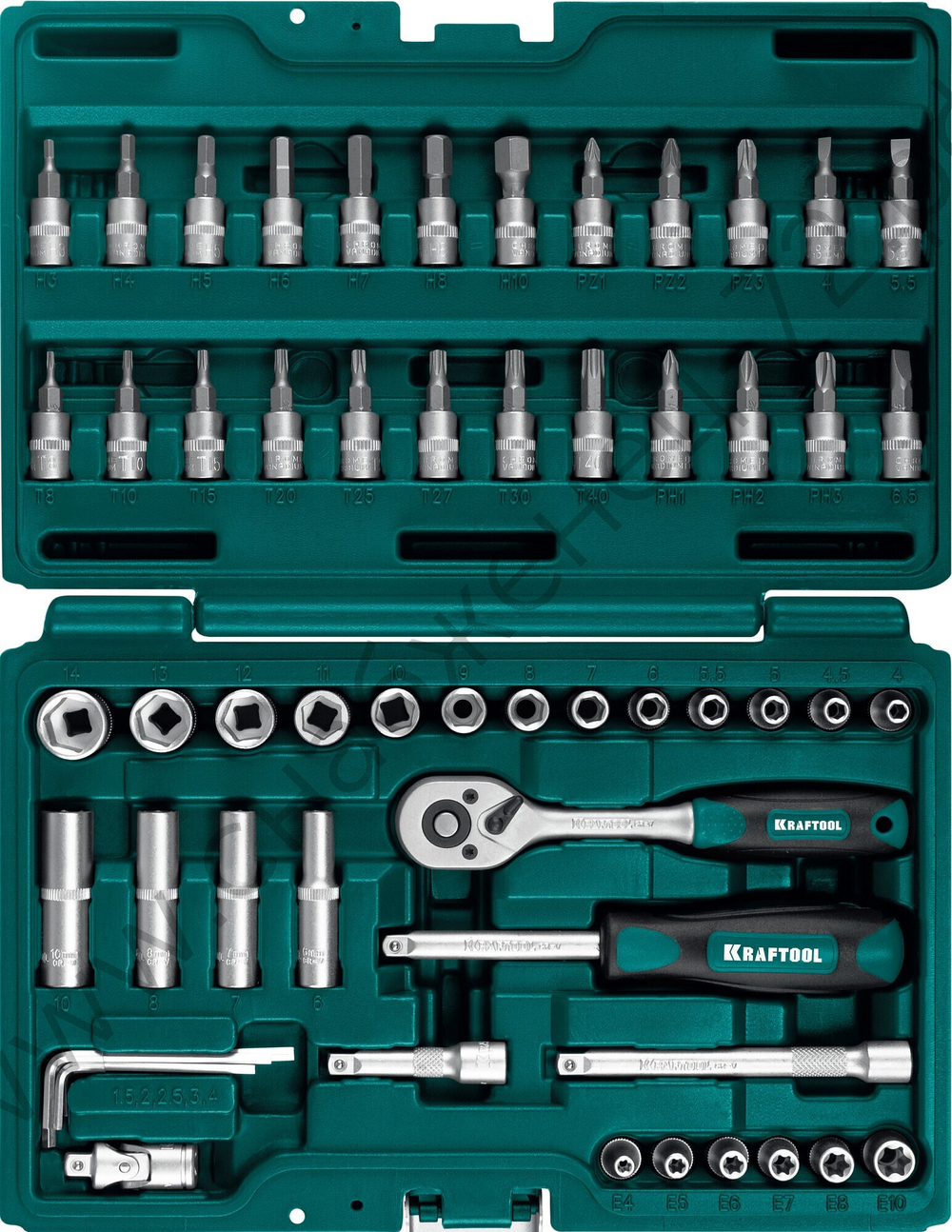 KRAFTOOL X-Drive, 57 предм., (1/4″), универсальный набор инструмента (27885-H57)
