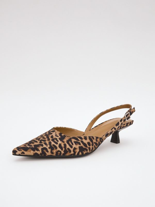 Туфли-мюли из сатина на низком каблуке, леопард