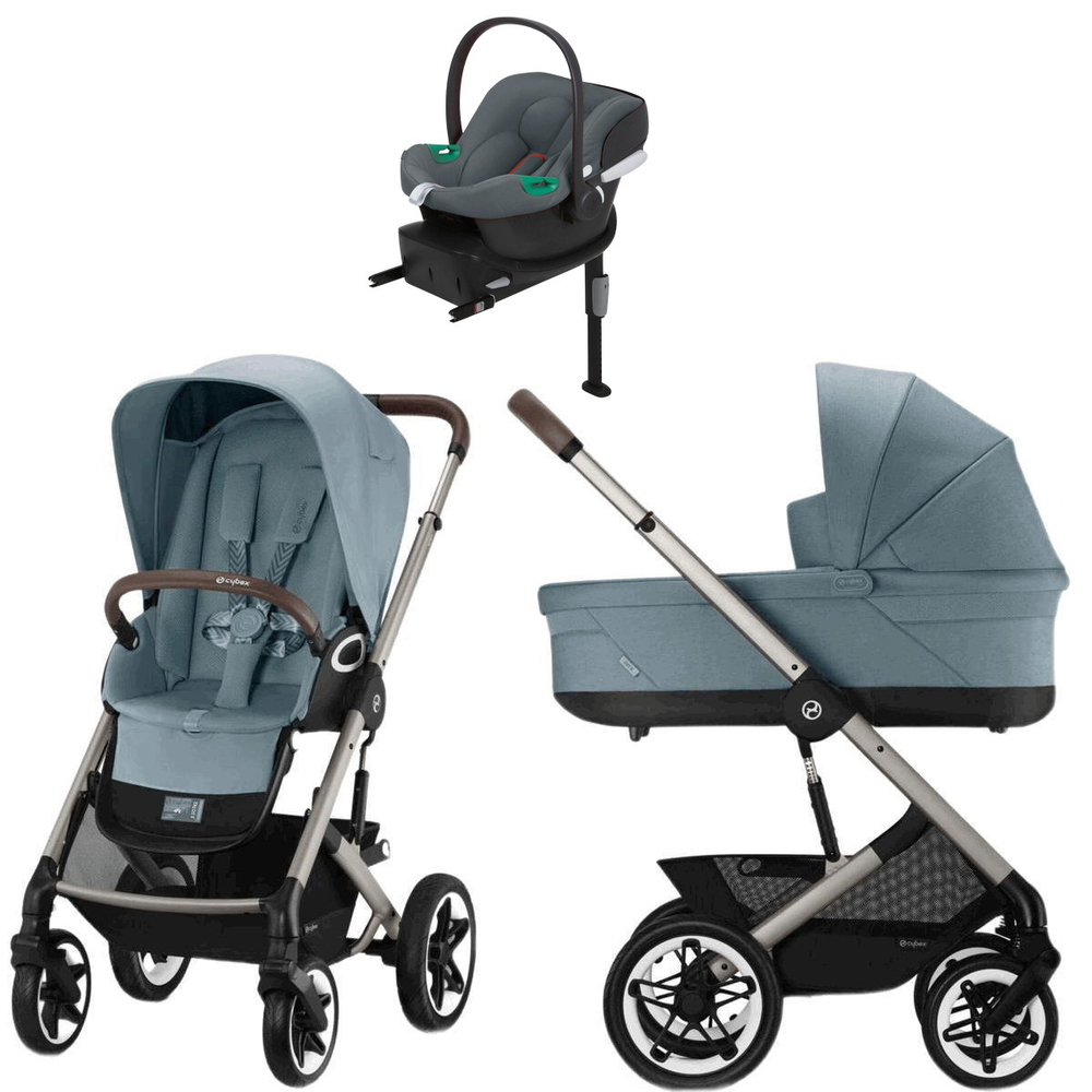 Коляска Cybex Talos S Lux TPE complete Aton B2 Steel Grey Base One 4 в 1 Stormy Blue с дождевиками