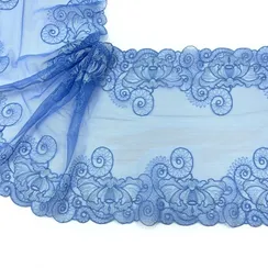 Вышивка на сетке эластичная голубая 23 см