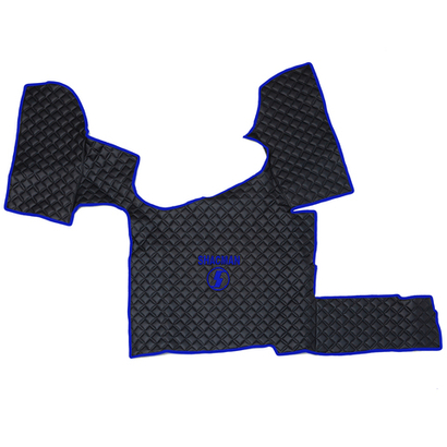 Ковры Shacman X-3000 рестайлинг (экокожа, черный, синий кант, синяя вышивка)