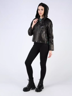 Кожаная куртка демисезонная с капюшоном