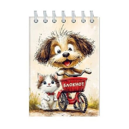 Блокнот А7, 48л, на гребне, клетка, КТС Щенок и котенок