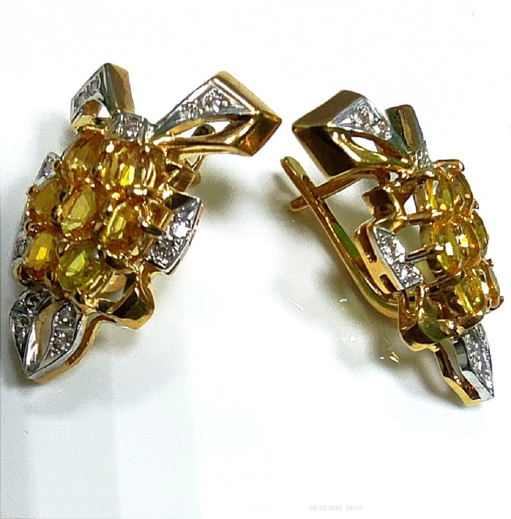 Серьги Эстерелла золото 750, бриллианты, жёлтые сапфиры