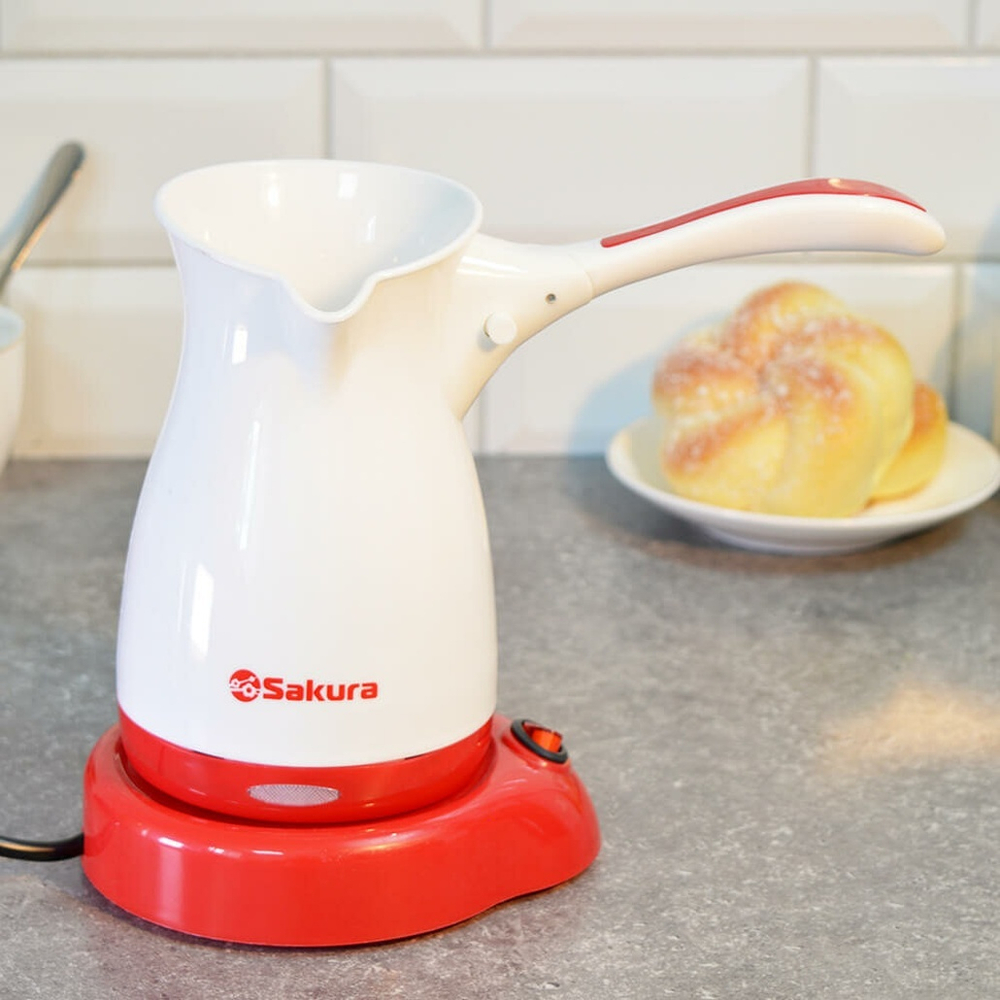 Турка электрическая 0,5л 500Вт SA-6111WR, цвет белый/красный