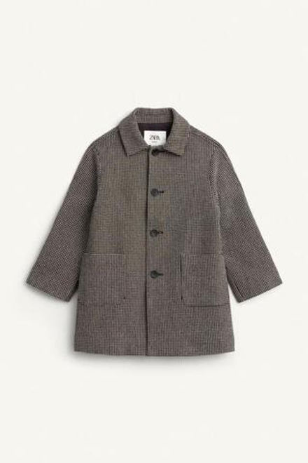 ZARA ПАЛЬТО ИЗ СМЕСОВОЙ ШЕРСТИ, ЭКРЮ/ЧЕРНЫЙ