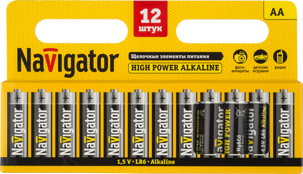 Элемент питания алкалиновый AA/LR6 94 782 NBT-NE-LR6-BP12 (блист.12шт) Navigator 94782
