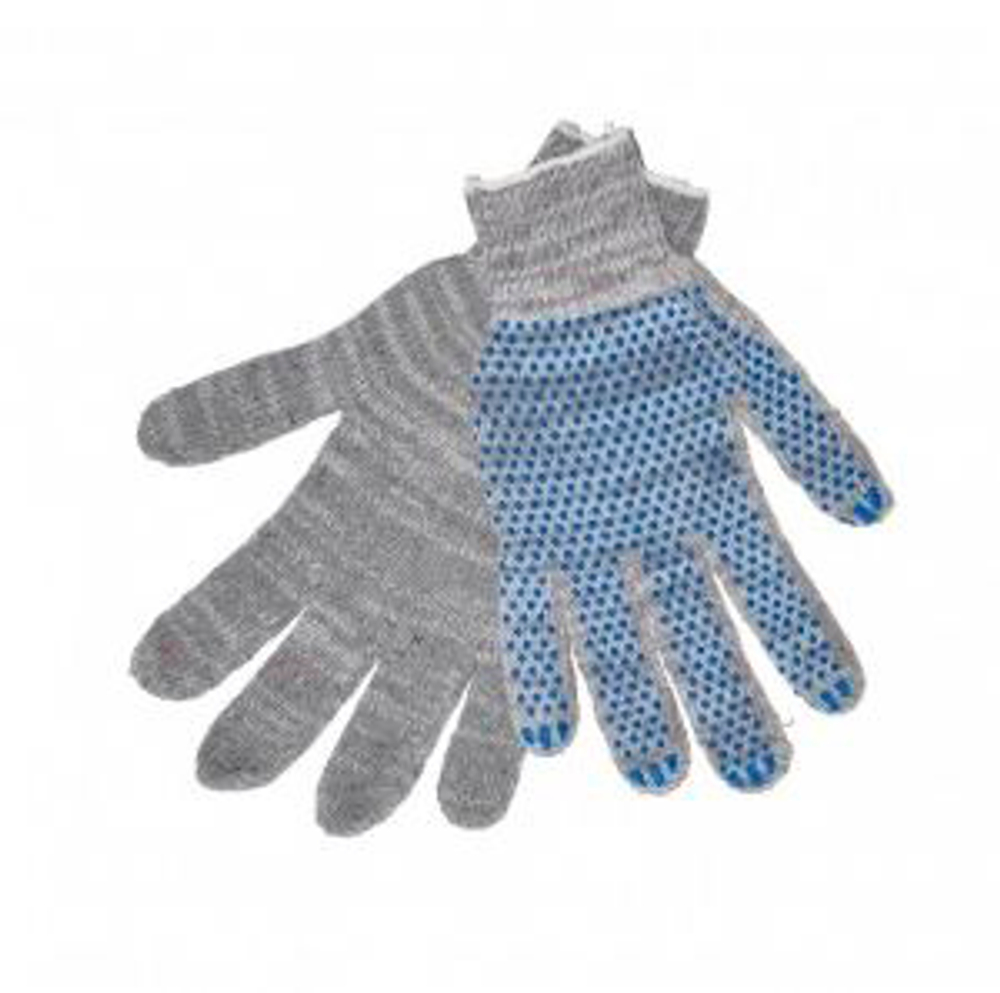 Перчатки х/б 5 нитей 10 кл. ПВХ Точка серые (10шт/уп)(300шт/меш)