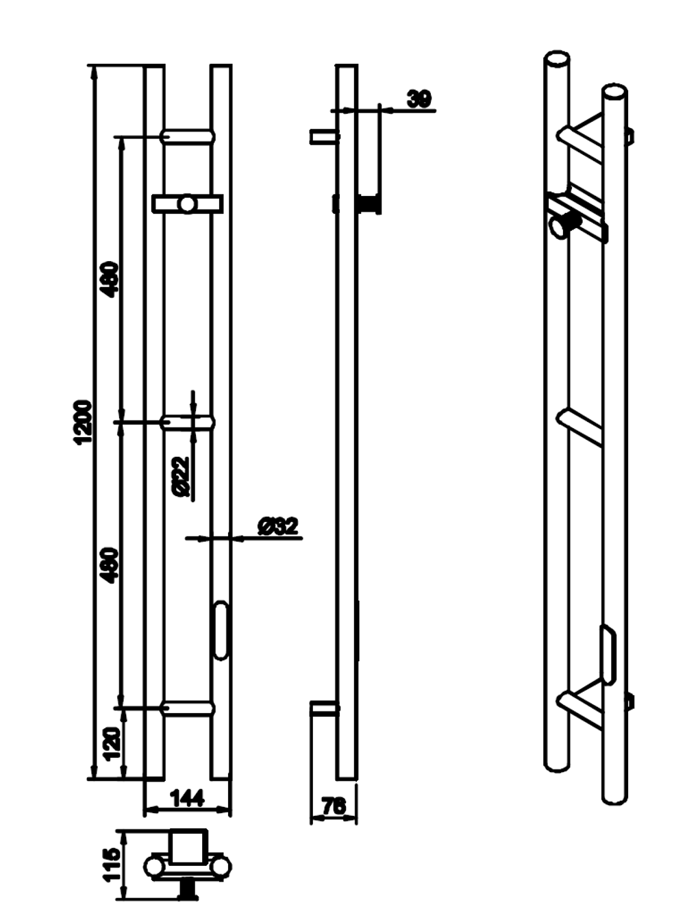 Полотенцесушитель электрический 2-трубы круглый BLACK