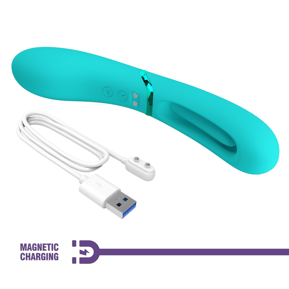 Аквамариновый двусторонний вибратор с функцией фингеринга Lexie - 20 см. (Цвет: аквамариновый)