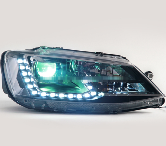 Передние фары Джетта 6 2011-2019 V1 type [Комплект Л+П; ходовые огни; БИ LED линза; электрокорректор]