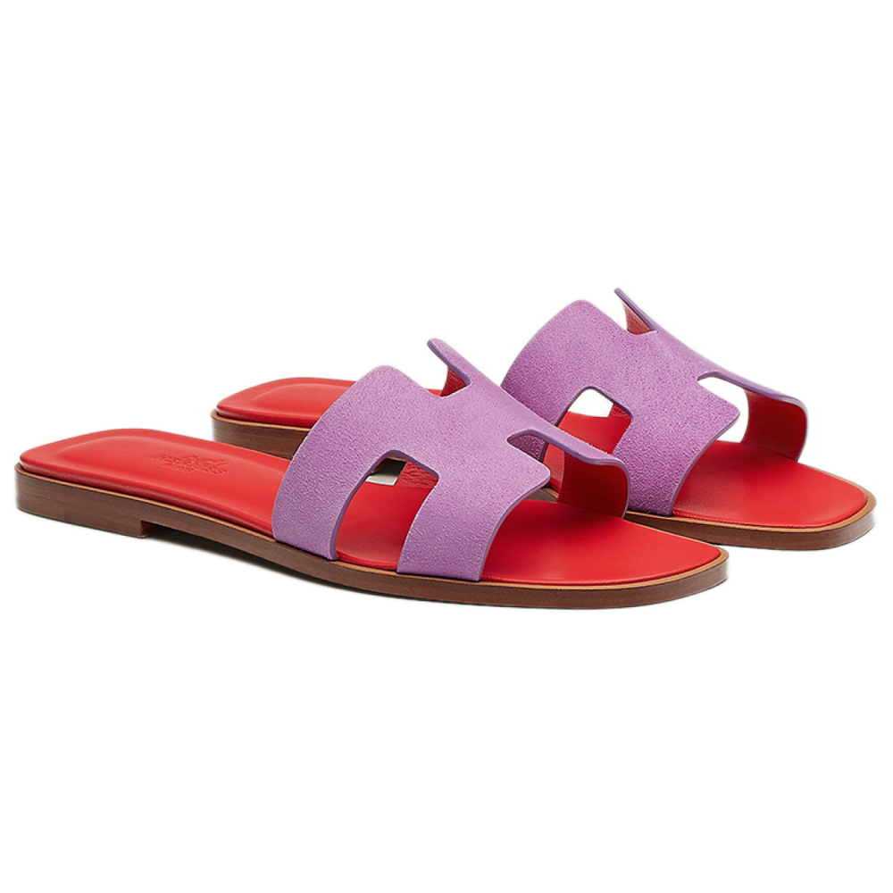 Hermes Oran leather casual comfortable fashion sandals Women's Palma purple, H221208Z 5C