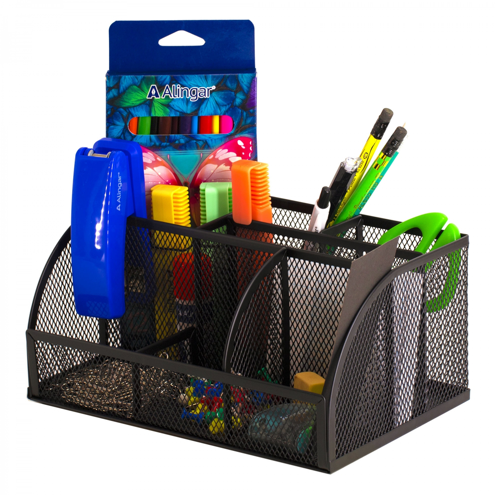 Подставка-органайзер д/канцтоваров, Alingar, металлическая, 22 см * 10 см*14 см, черная, 7 отделений