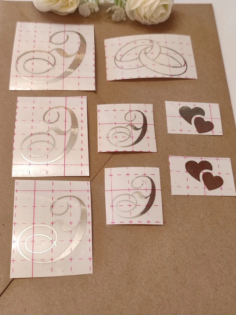 Наклейки свадебные буквы зеркальное серебро инициалы " Э "