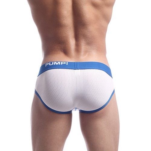 Мужские трусы брифы в сеточку с голубой резинкой Pump Touchdown Brief White 26078