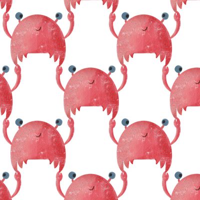 Крабики. Seamless watercolor pattern with cute cartoon red crabs