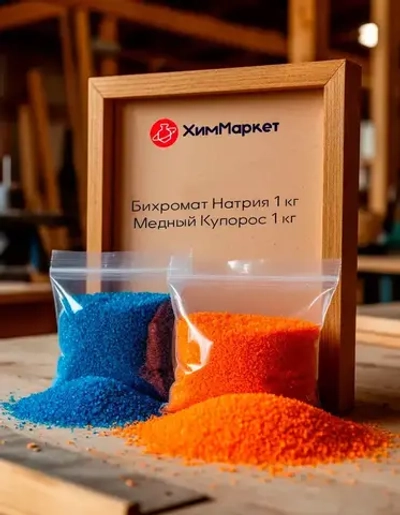 Строительный антисептик ХМ11 Набор из 1 кг Бихромата натрия и 1 кг медного купороса. Трудновымываемый Огнебиозащитный Водооталкивающий