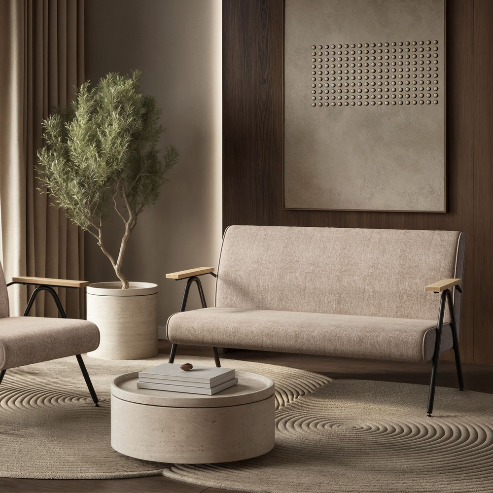 Andy диван двухместный с деревянными подлокотниками, шенилл Shantal beige