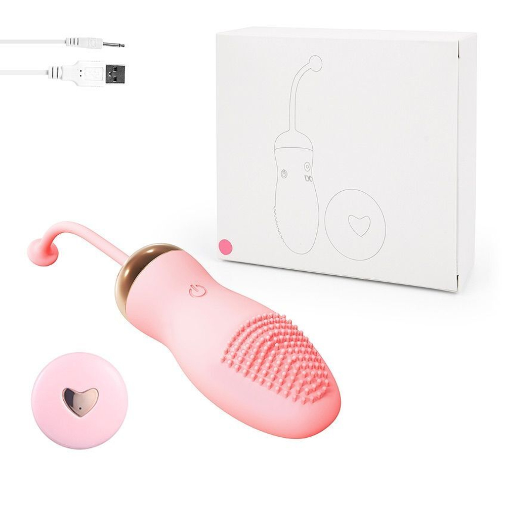 Розовое ребристое виброяйцо с пультом ДУ (Цвет: нежно-розовый)