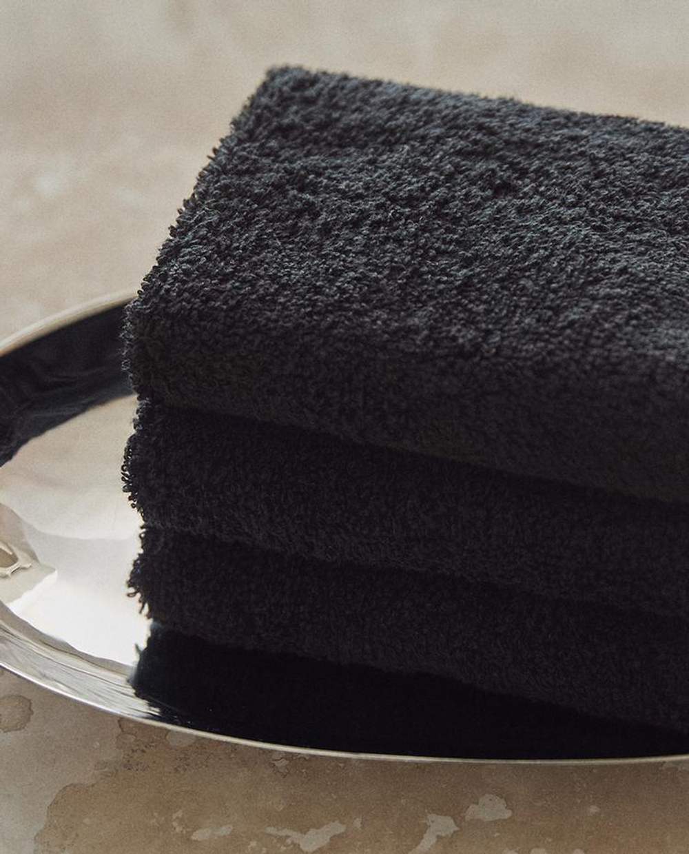 ZARA HOME ПОЛОТЕНЦЕ ИЗ ХЛОПКА ВЫСШЕГО КАЧЕСТВА (НАБОР ИЗ 3 ШТ), ЧЕРНЫЙ