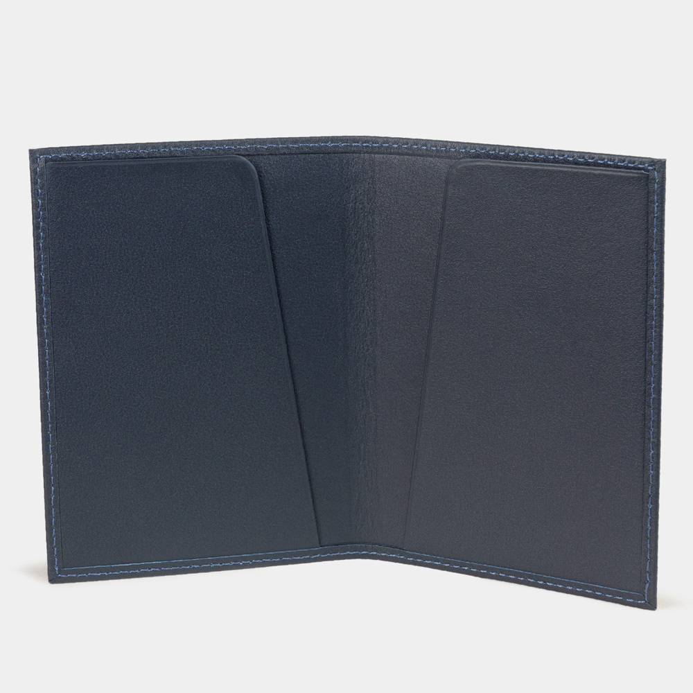 Обложка для паспорта из натуральной кожи теленка, синего цвета