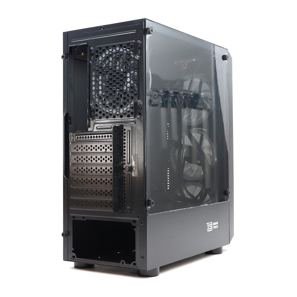 Корпус BaseTech eXtreme GFX-03, Без БП, ATX, чёрный, 4xFRGB FAN, 2xUSB2, 1xUSB3, бок: закалённое стекло (BT-GFX-03-MESH-4F-RGB)