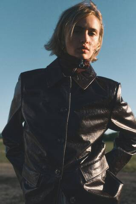 H&M Кожаная куртка, темно-коричневый