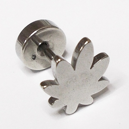 Серьга гвоздик "Листик" с закруткой стальная для пирсинга уха.