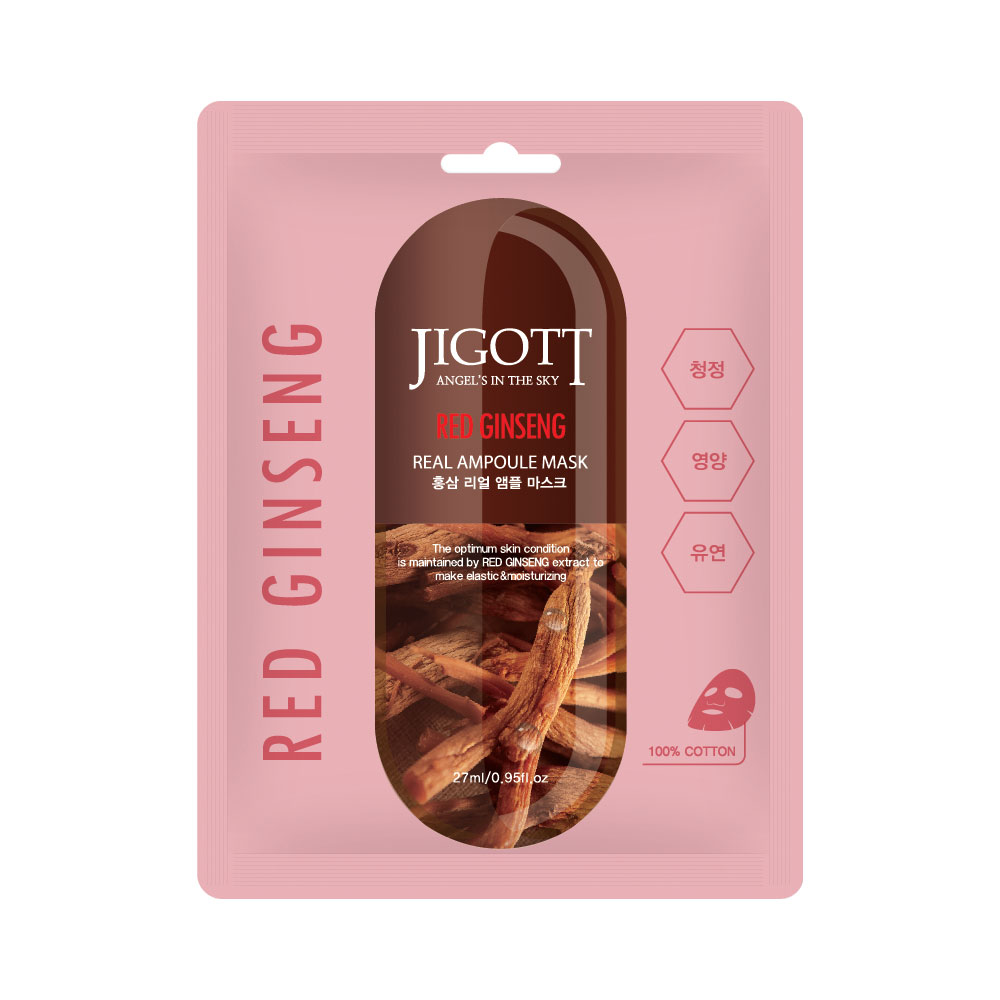 JIGOTT Тканевая маска для лица ЖЕНЬШЕНЬ RED GINSENG Real Ampoule Mask