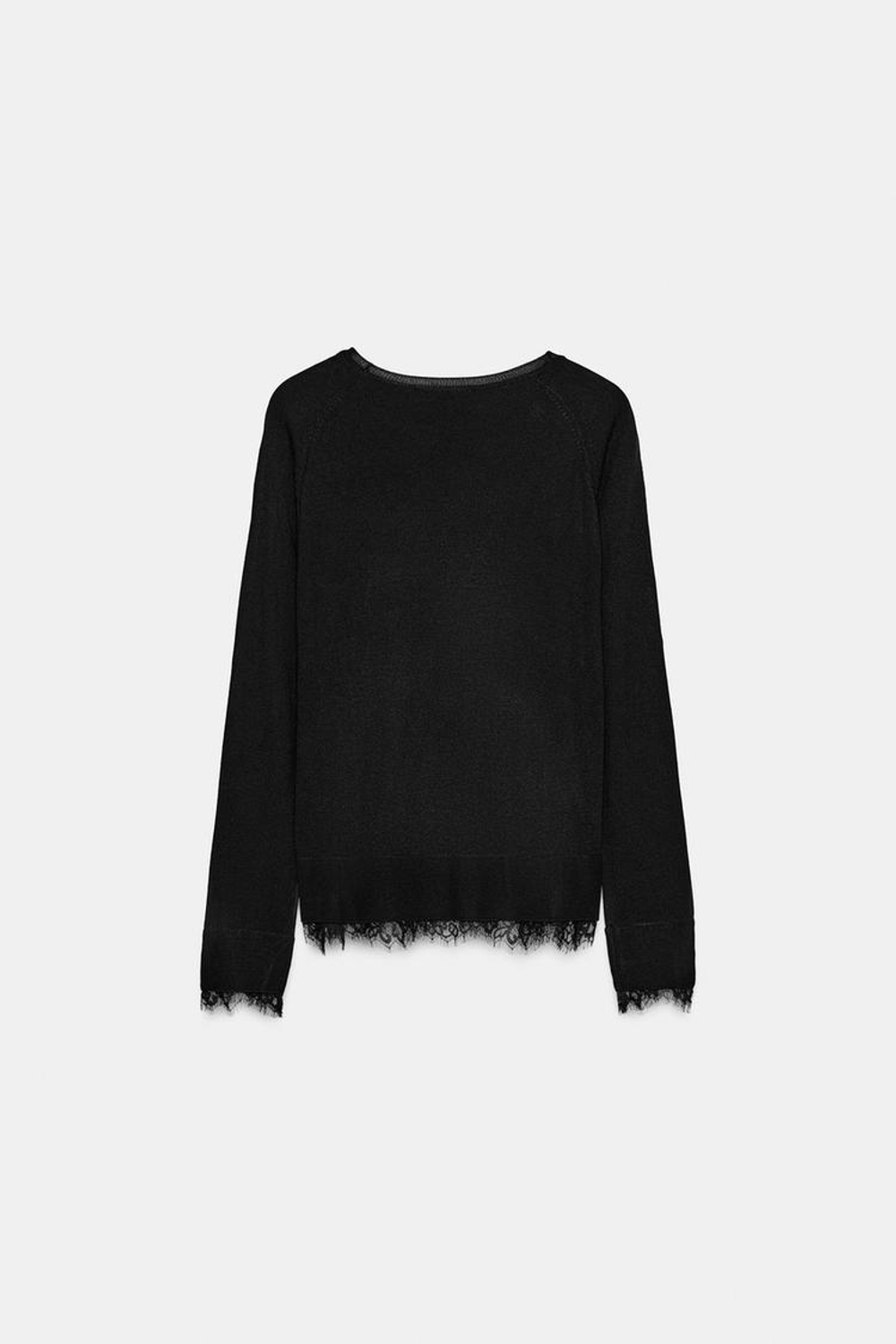 ZARA СВИТЕР С КРУЖЕВОМ, ЧЕРНЫЙ