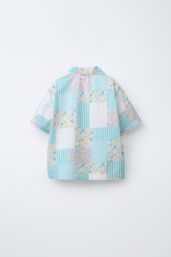 ZARA ПИЖАМА С РУБАШКОЙ И ШОРТАМИ В СТИЛЕ ПЭЧВОРК, ЭКРЮ