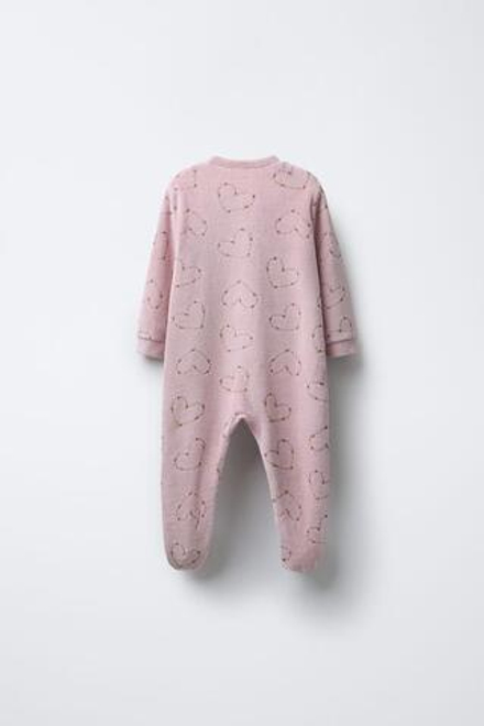 ZARA КОМБИНЕЗОН ИЗ ВЕЛЮРА С ПРИНТОМ «СЕРДЦА И ЦВЕТЫ», ПУДРОВО-РОЗОВЫЙ