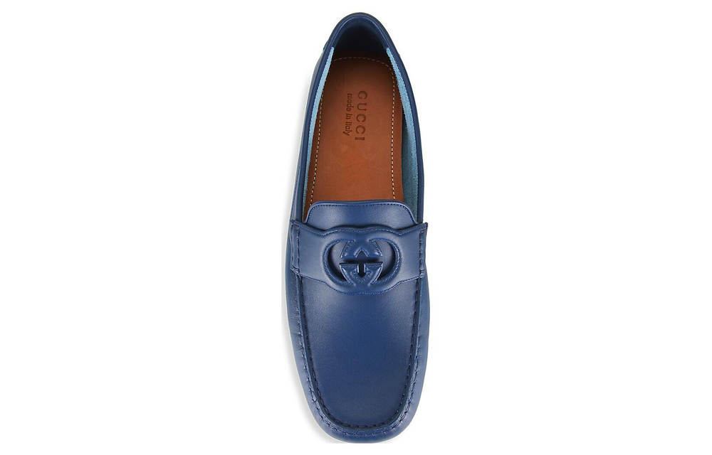 GUCCI Interlocking Collection Leather Loafers Men"s Blue