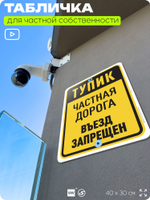 Табличка для частной территории "Тупик, частная дорога", на дом, для участка, организаций, предупреждающая, 40х30 см, Silver Plane x Айдентика Технолоджи