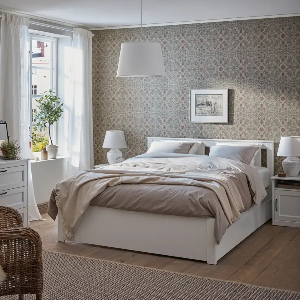 Каркас кровати с 2 ящиками для хранения - IKEA SONGESAND, 200х140 см, белый, СОНГЕСАНД ИКЕА
