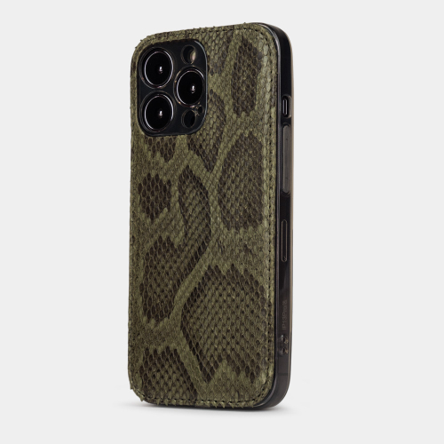 Чехол для iPhone 15 Pro Max из кожи питона, зеленого цвета