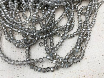 Бусины граненые Рондель, d 6 мм, 1 уп=10 нитей, 1 нить 45 см, серый AB