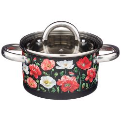 КАСТРЮЛЯ AGNESS "МАКИ" СО СТЕКЛЯННОЙ КРЫШКОЙ, НЕРЖ.СТАЛЬ, 1,5Л 16Х9 СМ