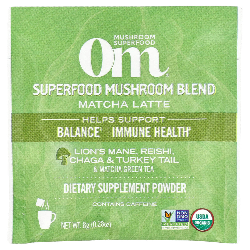 Om Mushrooms, Смесь маття латте с грибами, 10 пакетиков по 0,28 унции (8 г) каждый