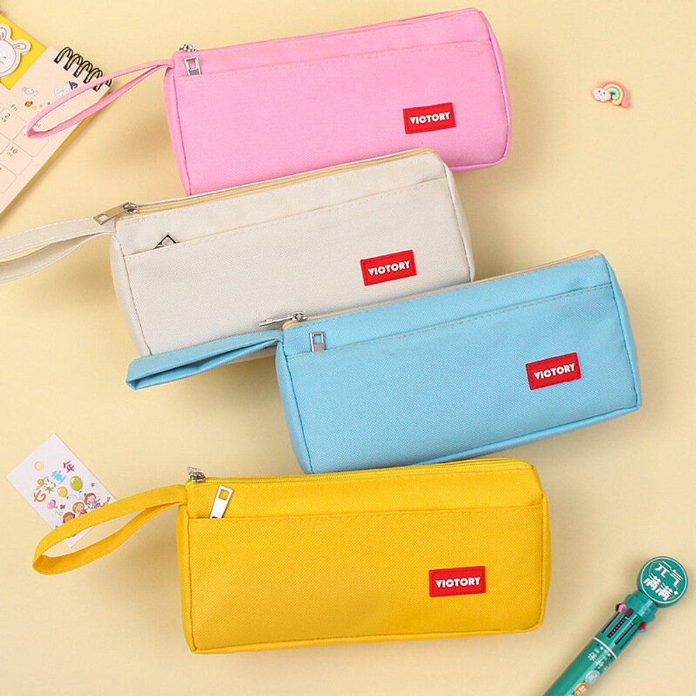 Пенал школьный текстильный подростковый с ручкой, пенал-косметичка, розовый