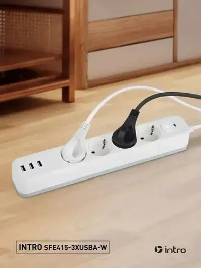 Сетевой фильтр Intro SFE415-3xUSBA-W с базовой защитой с заземлением с выключателем 4 розетки+3xUSBA 3,1A 1,5м 10А белый / удлинитель сетевой 1,5м