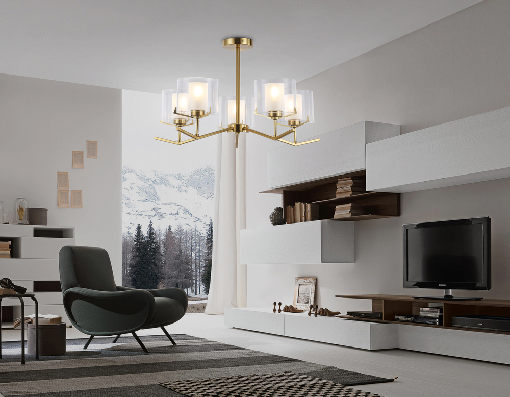 Светильник подвесной LH57007/5 BS/FR латунь/белый матовый E14/5 max 40W D690*390