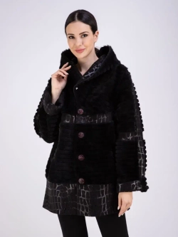 Дубленка женская натуральная с капюшоном оверсайз Турция